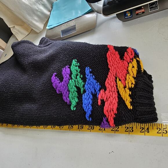VTG RARE Bold Multicolor Chunky Knit Sz Large Retro Artsy 80s 90s Streetwear - Picture 11 of 12